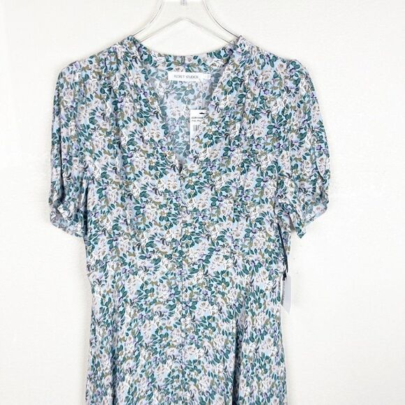 Floret Studios Multi Floral Midi 90s Teal Dress Buttons Large - Picture 3 of 9